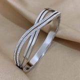 Crystal Zircon Twist Charm Stainless Steel Bangle Bracelet for Women