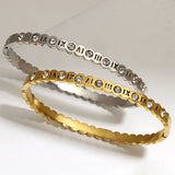 Zircon Roman Numerals Stainless Steel Bangle Bracelet for Women
