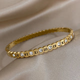 Zircon Texture Roman Numerals Stainless Steel Bangle Bracelet