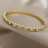 Zircon Texture Roman Numerals Stainless Steel Bangle Bracelet