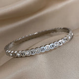 Zircon Texture Roman Numerals Stainless Steel Bangle Bracelet