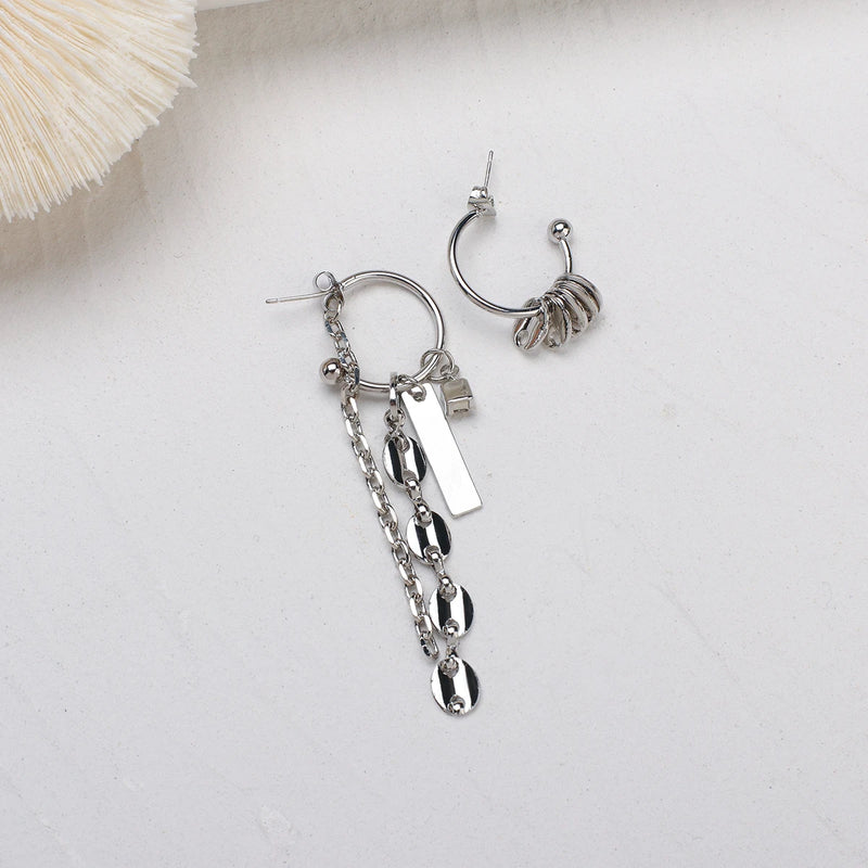 Silver Long Earrings Geometric Circle Drop Punk Style Hip Hop Jewelry
