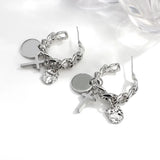 Silver Long Earrings Geometric Circle Drop Punk Style Hip Hop Jewelry