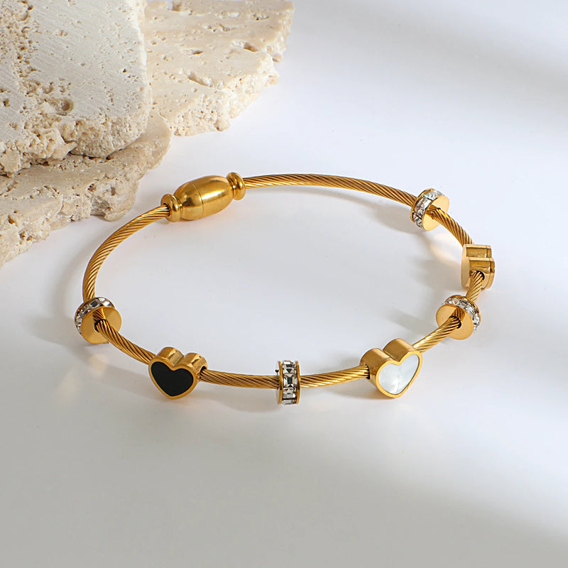 Stainless Steel Enmale Heart Crystal Circle Pendant Bracelet