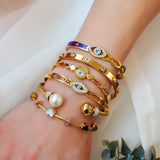 Stainless Steel Enmale Heart Crystal Circle Pendant Bracelet