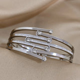 Zircon Stainless Steel Wide Bangles Bracelet Women Chunky Charm Wrist Jewelry