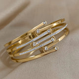 Zircon Stainless Steel Wide Bangles Bracelet Women Chunky Charm Wrist Jewelry