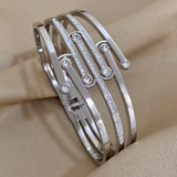 Zircon Stainless Steel Wide Bangles Bracelet Women Chunky Charm Wrist Jewelry