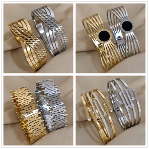 Stainless Steel Bangle Bracelet Women Zircon Charm Roman Numbers