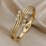 Zircon Stainless Steel Bangles Bracelets for Women Charm 18K Plated