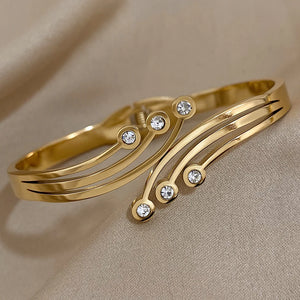 Zircon Stainless Steel Bangles Bracelets for Women Charm 18K Plated
