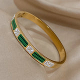 Malachite Inlaid Zircon Stainless Steel Bracelet Bangle