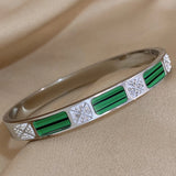 Malachite Inlaid Zircon Stainless Steel Bracelet Bangle