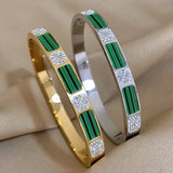 Malachite Inlaid Zircon Stainless Steel Bracelet Bangle