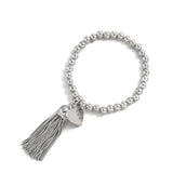 Silver Beads Chain Bangle & Bracelet With Heart Tassel Wing Pendant Bracelet