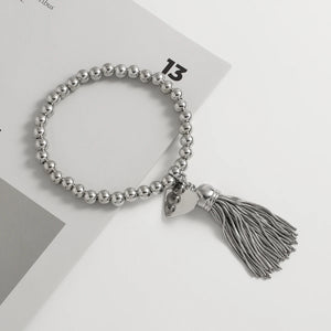 Silver Beads Chain Bangle & Bracelet With Heart Tassel Wing Pendant Bracelet