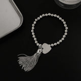 Silver Beads Chain Bangle & Bracelet With Heart Tassel Wing Pendant Bracelet