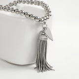 Silver Beads Chain Bangle & Bracelet With Heart Tassel Wing Pendant Bracelet