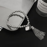 Silver Beads Chain Bangle & Bracelet With Heart Tassel Wing Pendant Bracelet