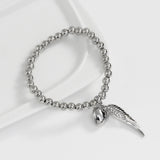 Silver Beads Chain Bangle & Bracelet With Heart Tassel Wing Pendant Bracelet