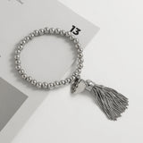 Silver Beads Chain Bangle & Bracelet With Heart Tassel Wing Pendant Bracelet
