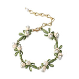 Floral Leaf Bracelets Alloy Enamel Lily Valley Charm Chain Bangle Bracelets