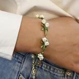 Floral Leaf Bracelets Alloy Enamel Lily Valley Charm Chain Bangle Bracelets
