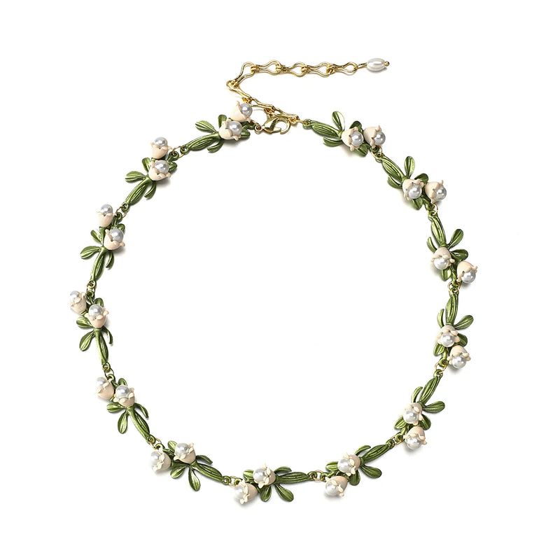 Floral Leaf Necklace Alloy Lily Valley Choker for Women