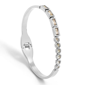 Zircon Geometric Steel Bangle Bracelet for Women 18K Plated