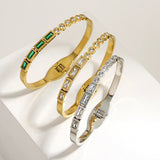 Zircon Geometric Steel Bangle Bracelet for Women 18K Plated