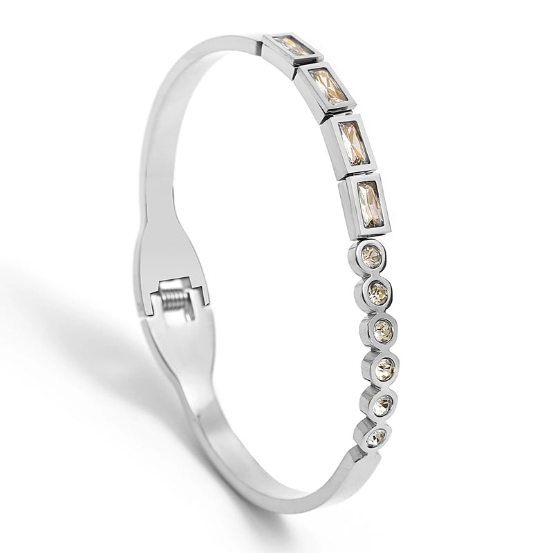 Zircon Geometric Steel Bangle Bracelet for Women 18K Plated