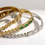 Zircon Geometric Steel Bangle Bracelet for Women 18K Plated