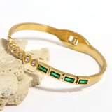 Zircon Geometric Steel Bangle Bracelet for Women 18K Plated