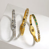 Zircon Geometric Steel Bangle Bracelet for Women 18K Plated