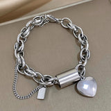 Double Thick Chain Stainless Steel Bracelet Golden Heart Love Buckle Pendant