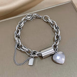 Double Thick Chain Stainless Steel Bracelet Golden Heart Love Buckle Pendant
