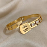 Rhinestone Belt Buckle Bracelet Stainless Steel Bangle