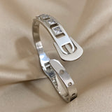 Rhinestone Belt Buckle Bracelet Stainless Steel Bangle