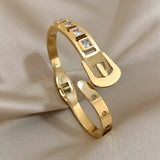 Rhinestone Belt Buckle Bracelet Stainless Steel Bangle