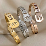 Rhinestone Belt Buckle Bracelet Stainless Steel Bangle