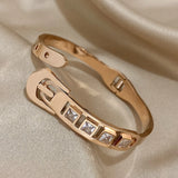 Rhinestone Belt Buckle Bracelet Stainless Steel Bangle
