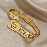 Rhinestone Belt Buckle Bracelet Stainless Steel Bangle