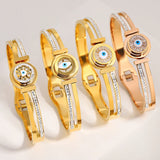 Punk Rhinestone Butterfly Evil Eye Leaf Portrait Coin Bangle Bracelet