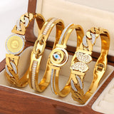 Punk Rhinestone Butterfly Evil Eye Leaf Portrait Coin Bangle Bracelet