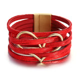 Red Leather Wrap Bracelet Love Heart Charm Mother's Jewelry