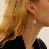 Silver Tassel Long Earrings Sexy Pearl INS Jewelry
