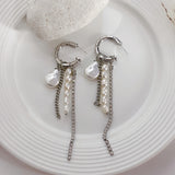 Silver Tassel Long Earrings Sexy Pearl INS Jewelry