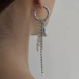 Silver Tassel Long Earrings Sexy Pearl INS Jewelry