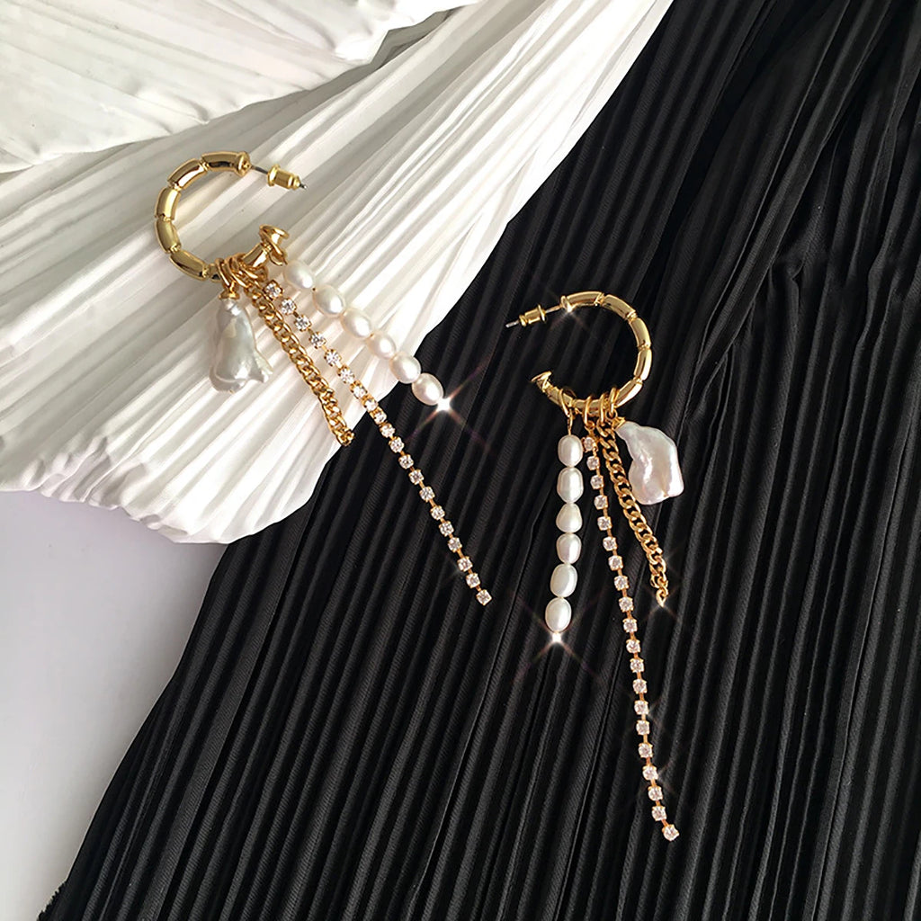 Silver Tassel Long Earrings Sexy Pearl INS Jewelry