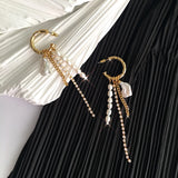 Silver Tassel Long Earrings Sexy Pearl INS Jewelry